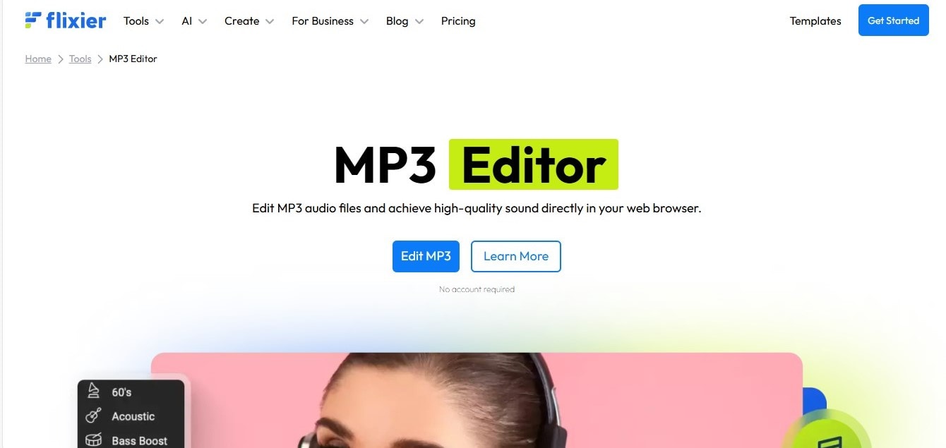 Flixier audio editor Interface