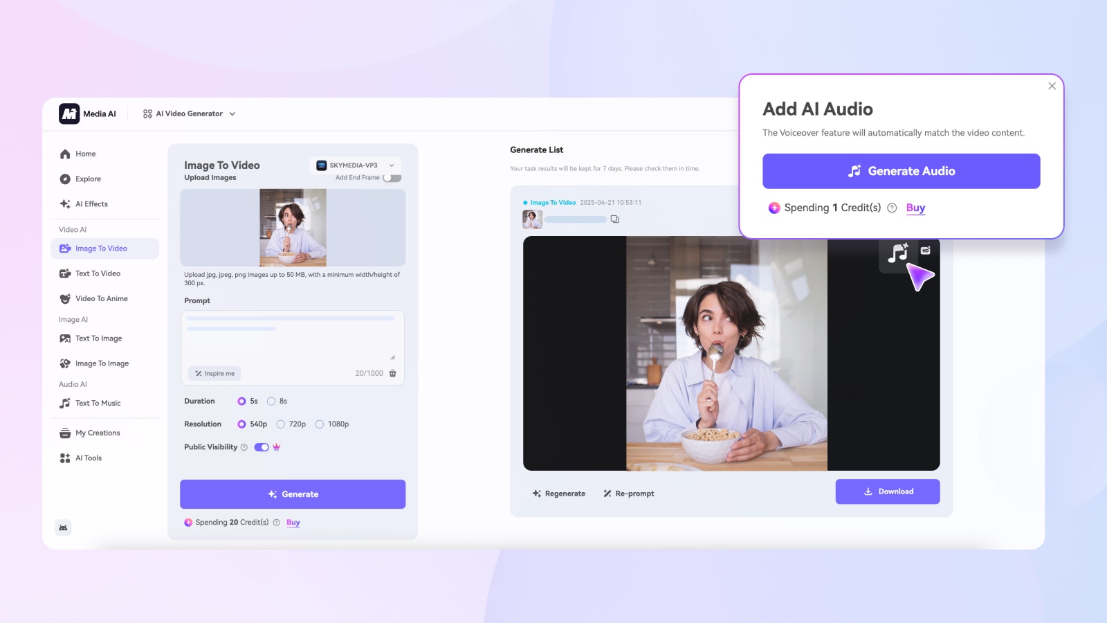 generate audio/sound/music with media AI