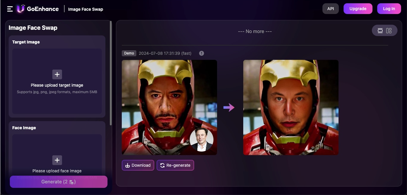 how to use goenhance ai to swap face step2