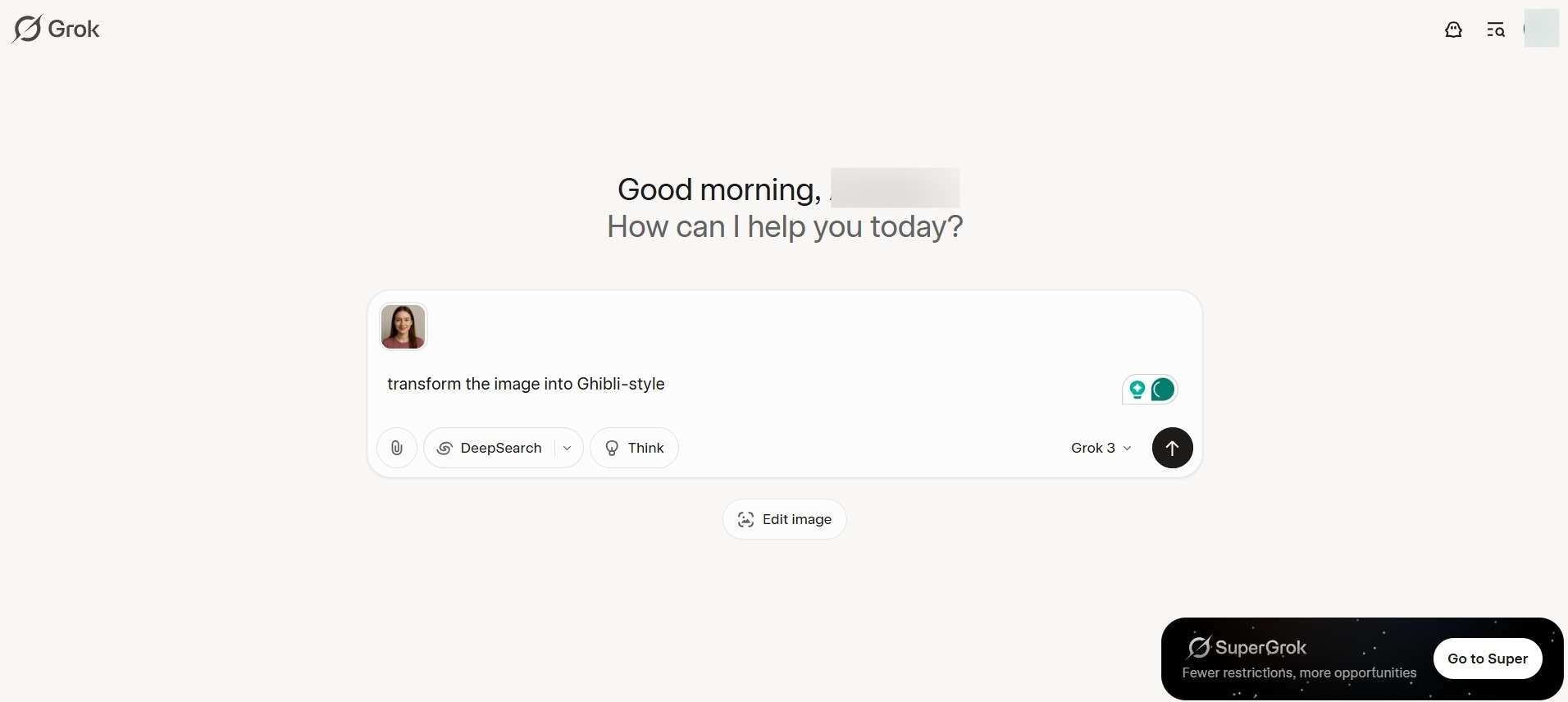grok ai prompt writing to transform images
