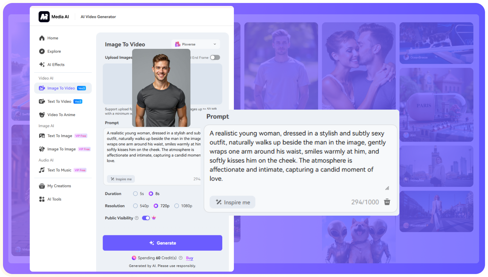upload your photo to ai hugging video generator
