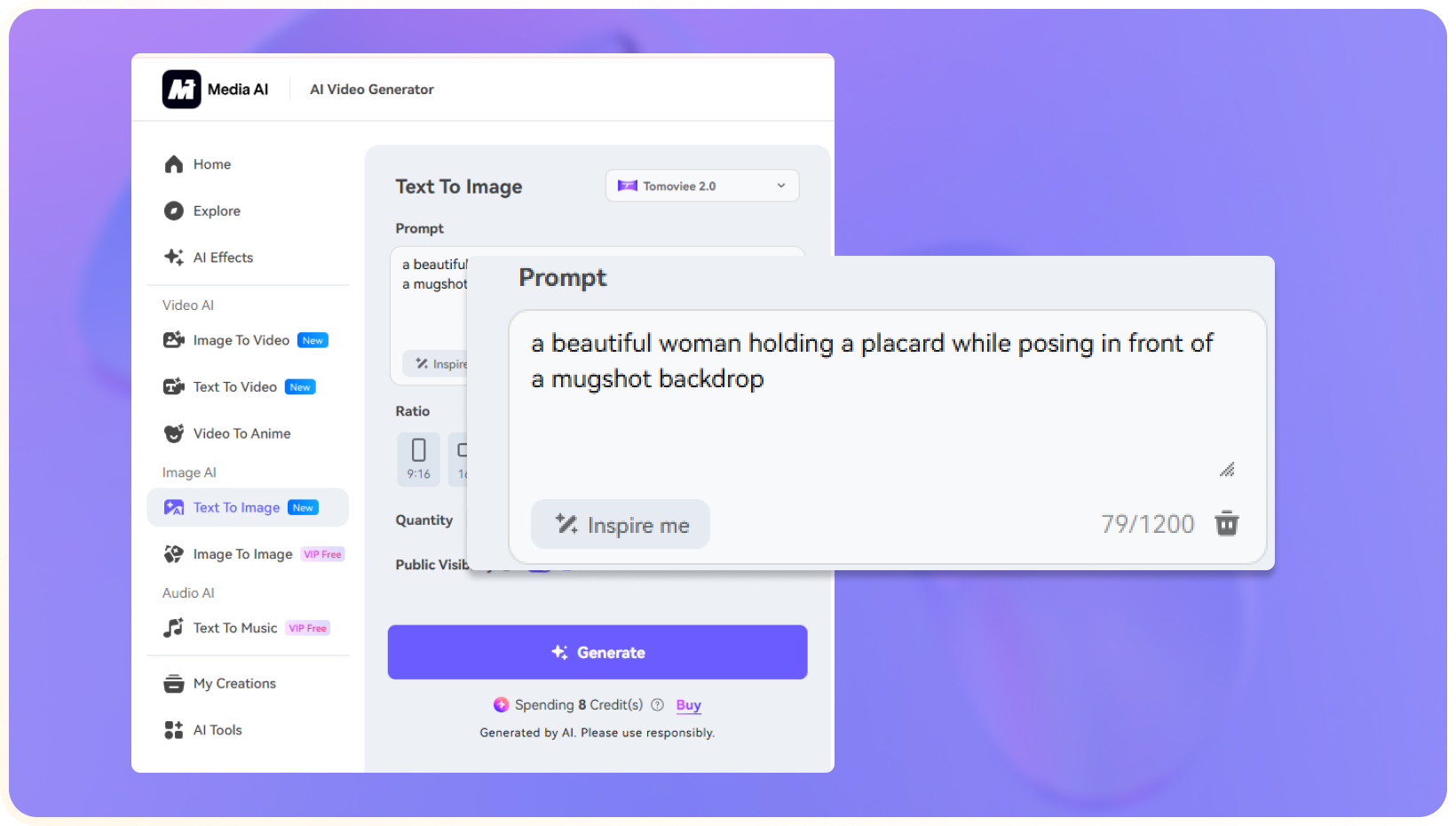 enter prompt on ai mugshot maker