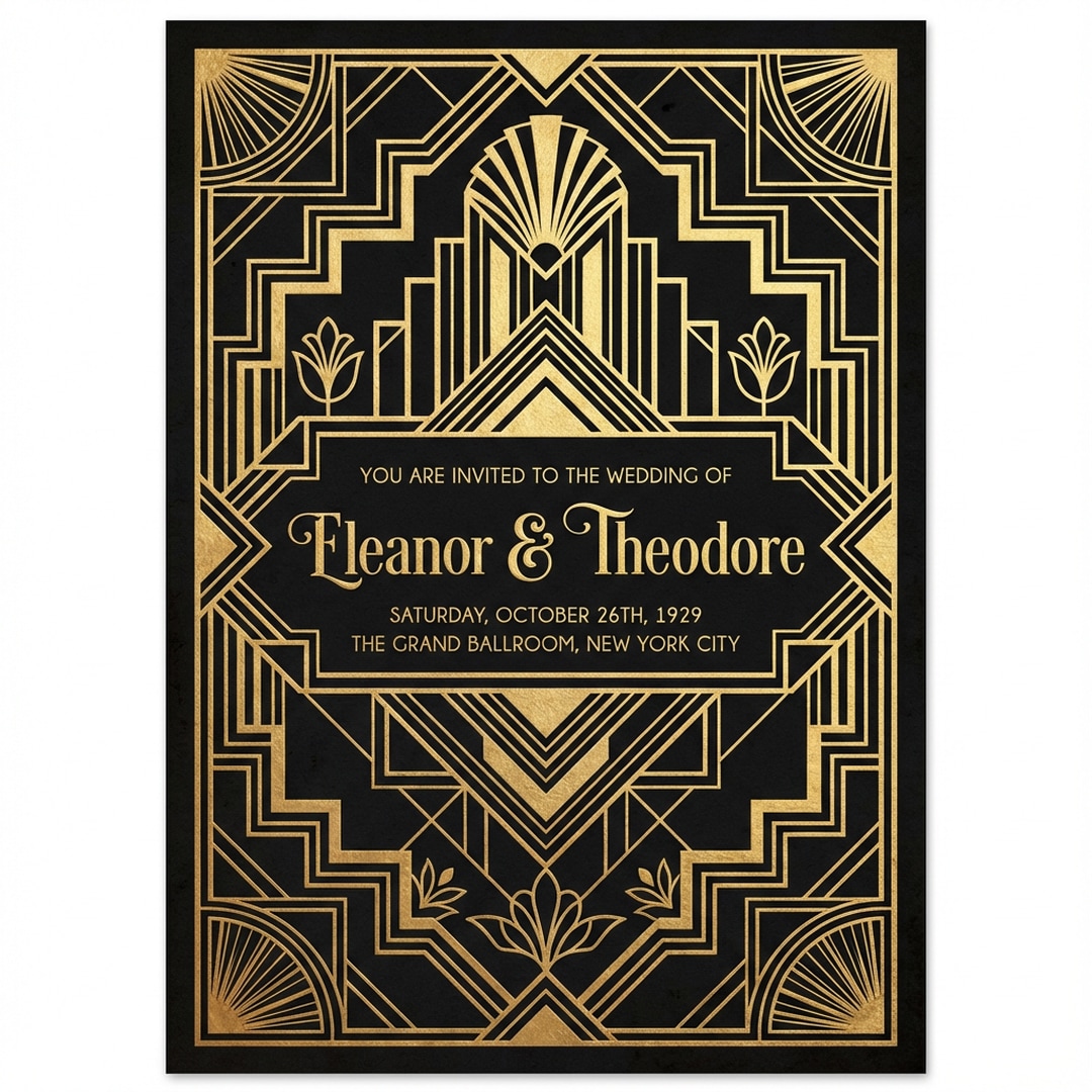 art deco wedding invitation geometric gold glamour