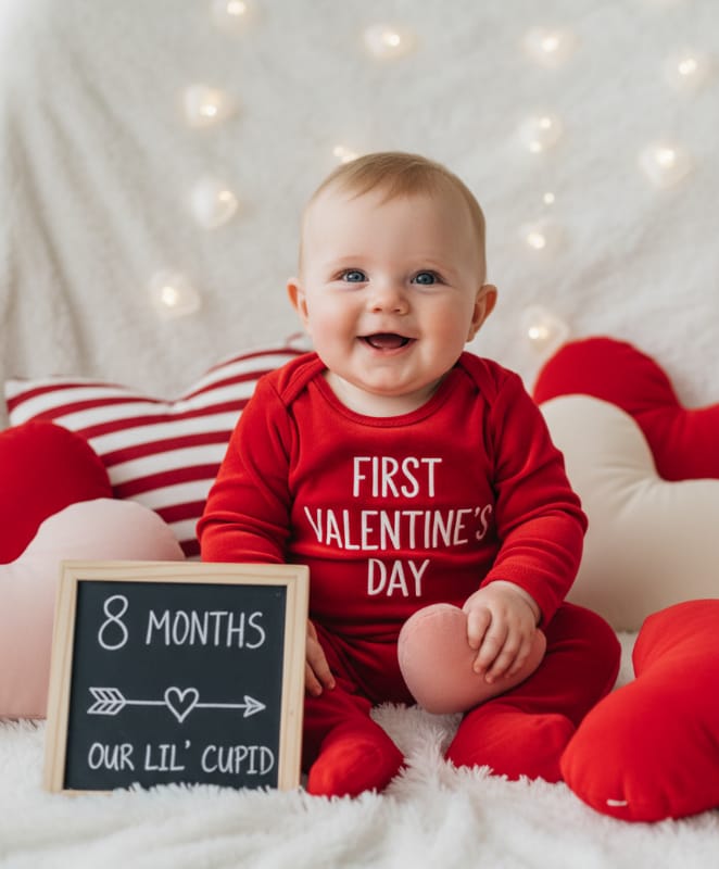 baby first valentines day milestone photo