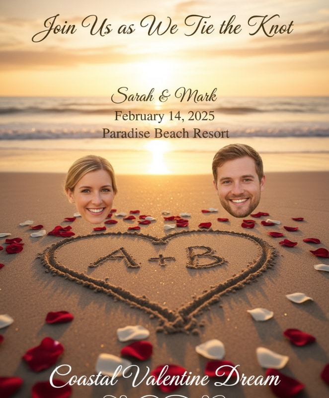 beach wedding selfie invitation sunset coastal