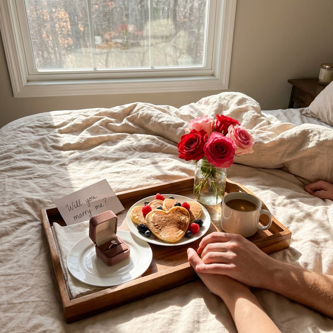 breakfast in bed valentine ring surprise