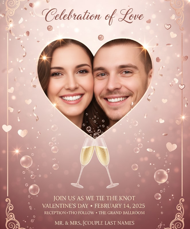 champagne valentine wedding card celebration bubbles