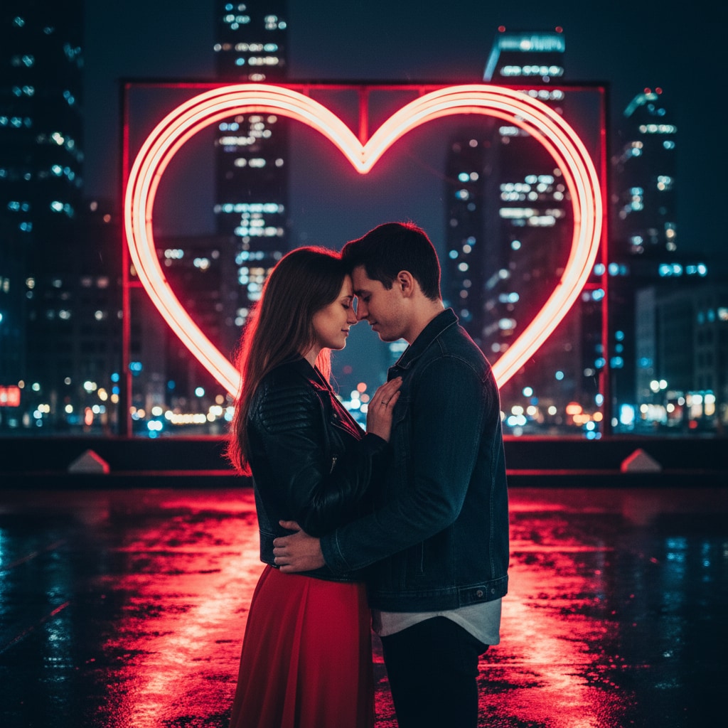 neon valentines couple photo