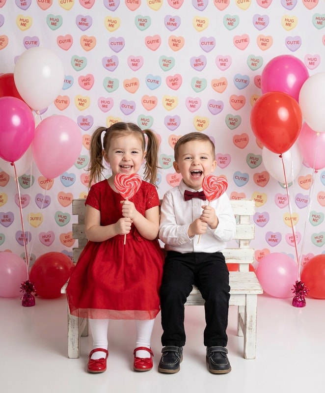 conversation hearts lollipop sibling pose