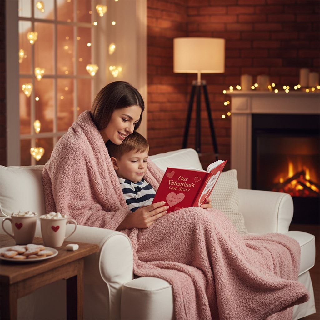 Valentine Day Mother Son Photos - Cozy Blanket Snuggle Indoor Shoot