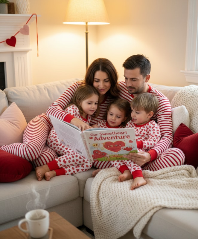cozy valentine family reading time photo