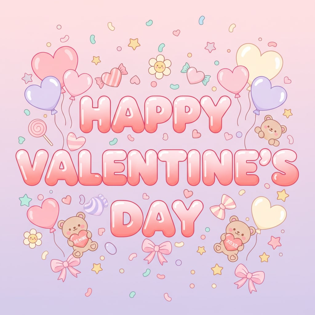 Valentine's Day 's Cute Candy Bubble Letters 2026