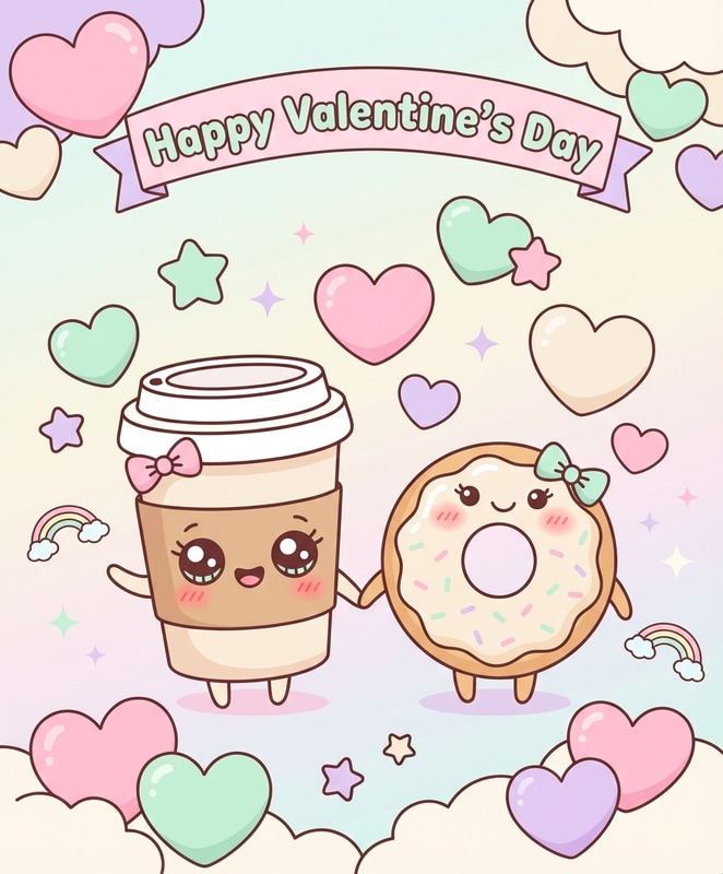 cute valentines day desktop wallpaper - kawaii illustration with pastel colors