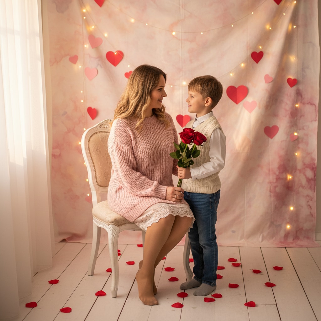 Mother Son Valentine Photoshoot - DIY Red Rose Studio Setup at Home
