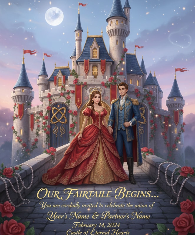 fairytale castle valentine wedding invitation magical