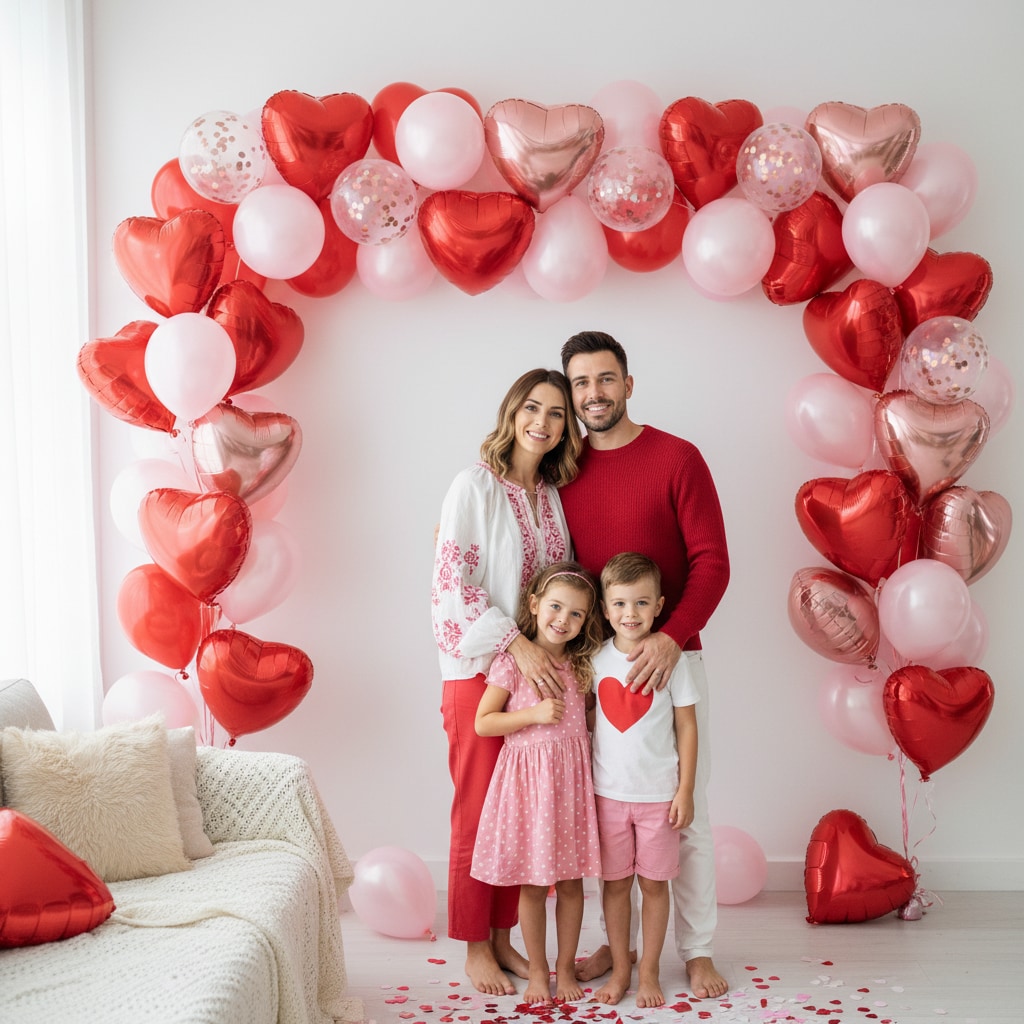 family valentines heart balloon portraits