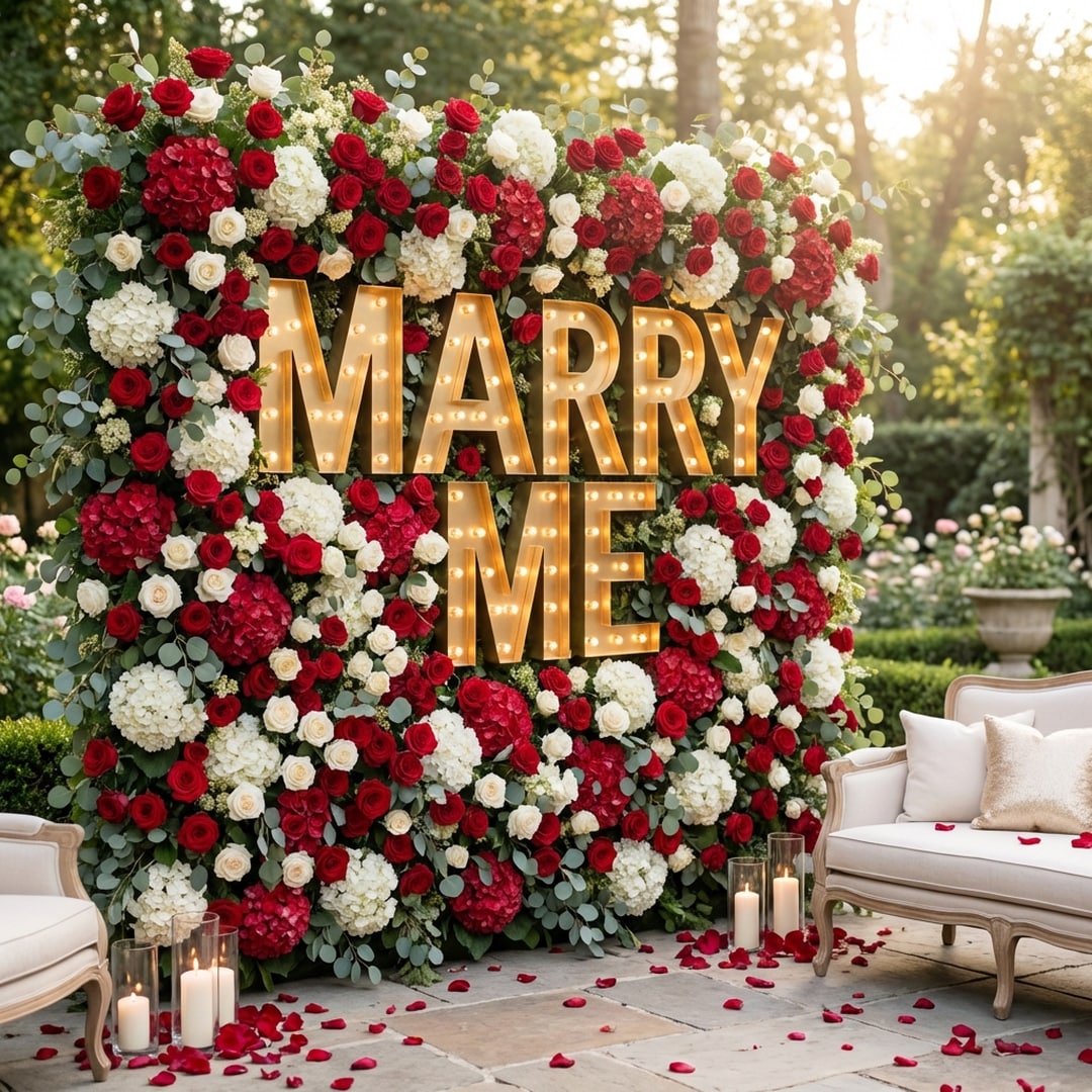 instagram-worthy flower wall proposal backdrop