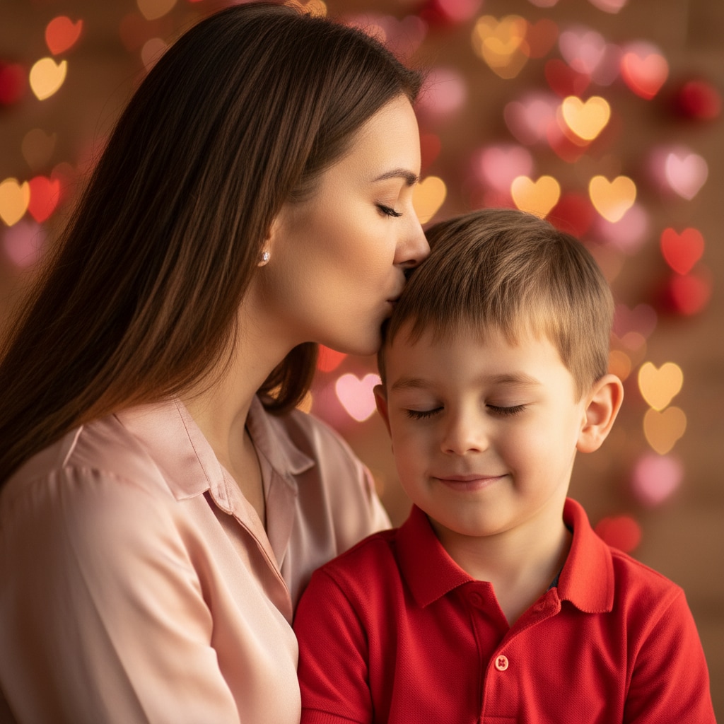 Mother Son Valentine Day Poses - Tender Forehead Kiss Photography