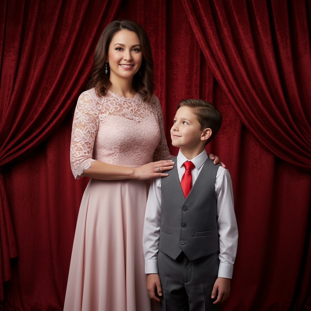 Valentine Mother Son Portrait - Elegant Formal Dress Studio Photography