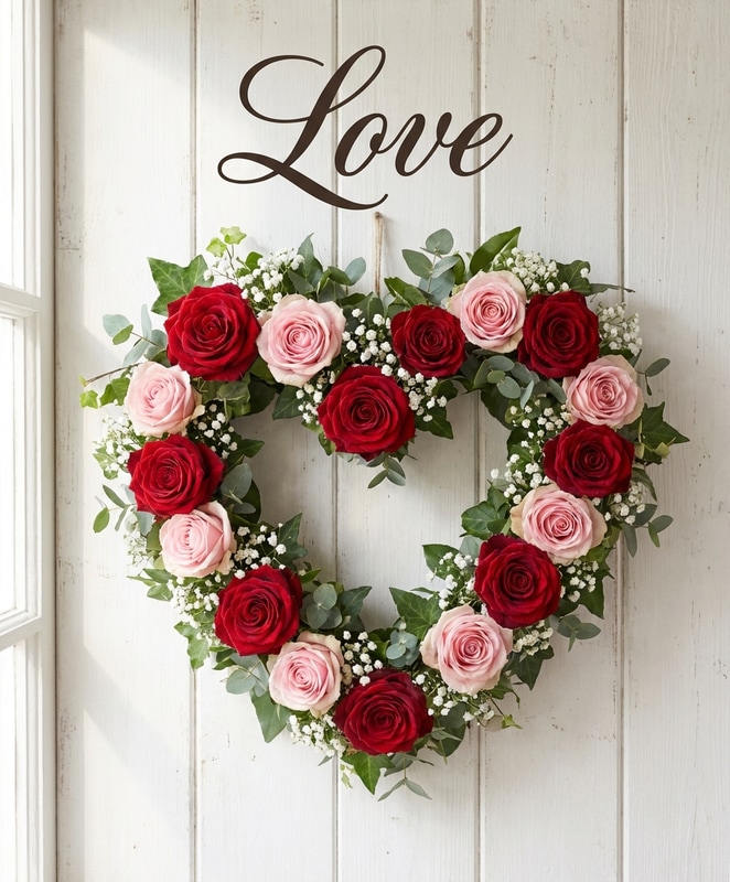 free valentine desktop background - classic heart-shaped rose wreath