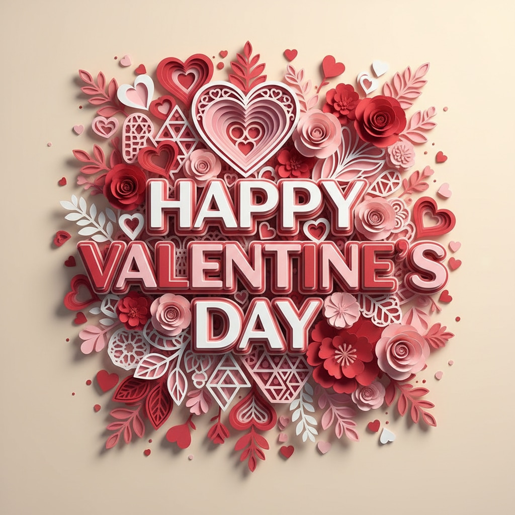 Valentine's Day 's Paper Cut Layered Typography 2026