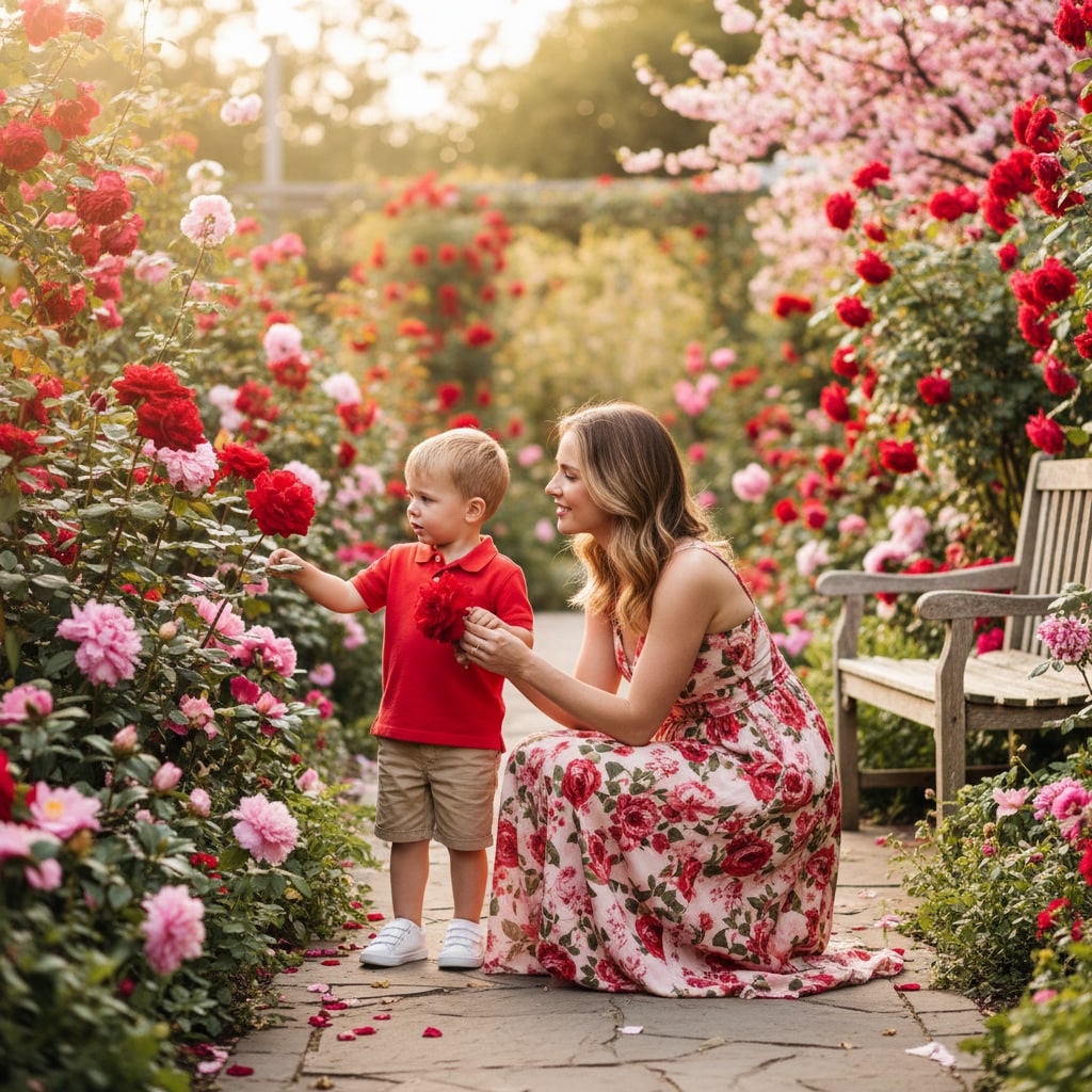 Mother Son Valentine Outdoor - Natural Garden Flower Photoshoot Ideas