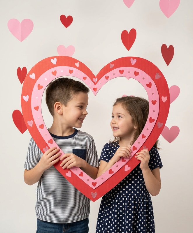 siblings giant heart frame pose