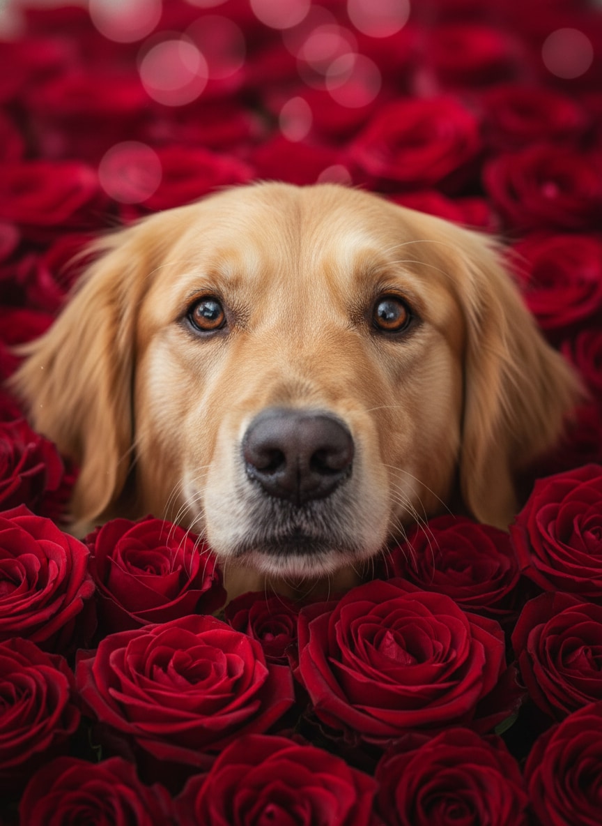 Golden Retriever Rose Bed