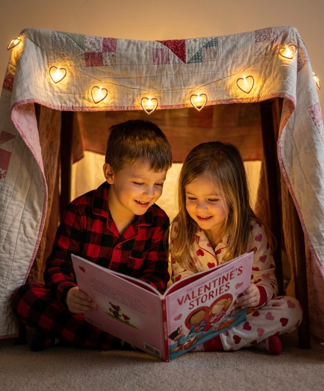 siblings bedtime story heart lights
