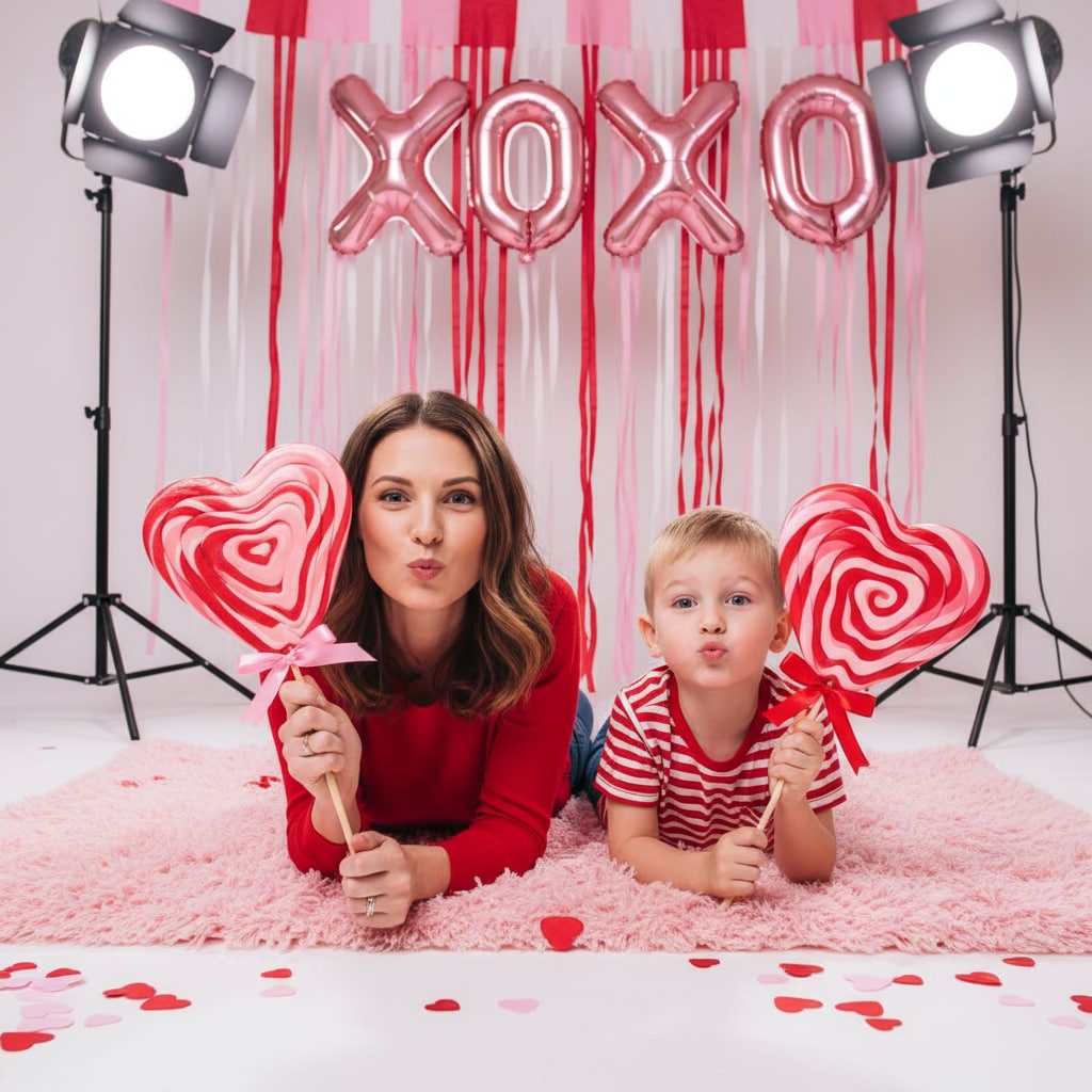 Valentine Mommy and Son Shoot - Playful Heart Props Lifestyle Photos
