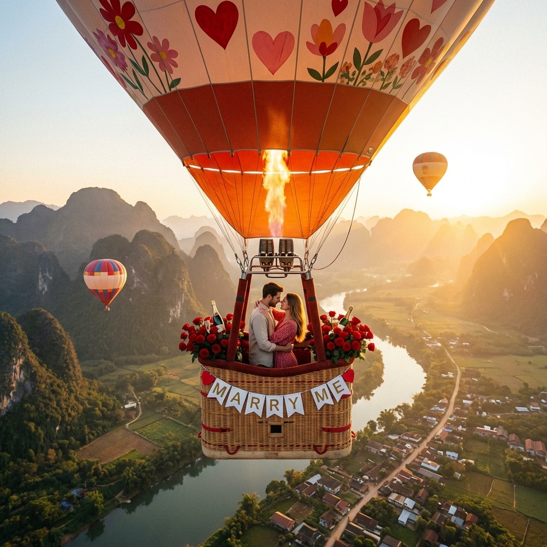 hot air balloon valentine proposal adventure