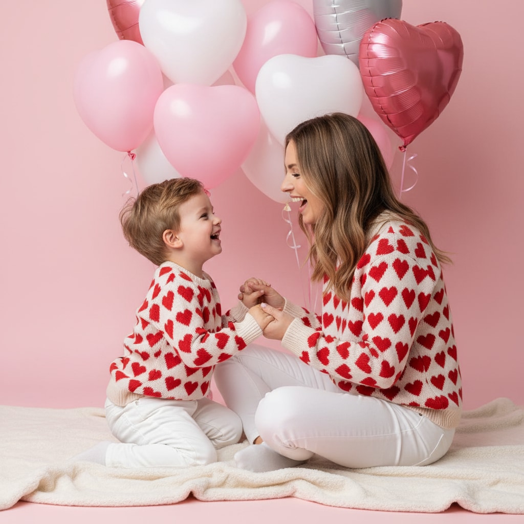 Mommy and Me Valentine Pictures - Matching Red Outfits Portrait Ideas