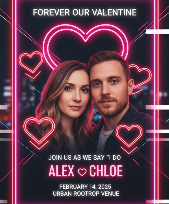modern neon valentine wedding card bold glow