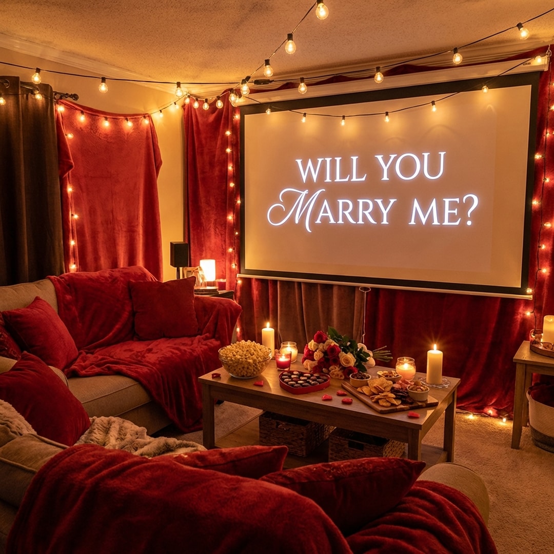 home movie theater valentine proposal