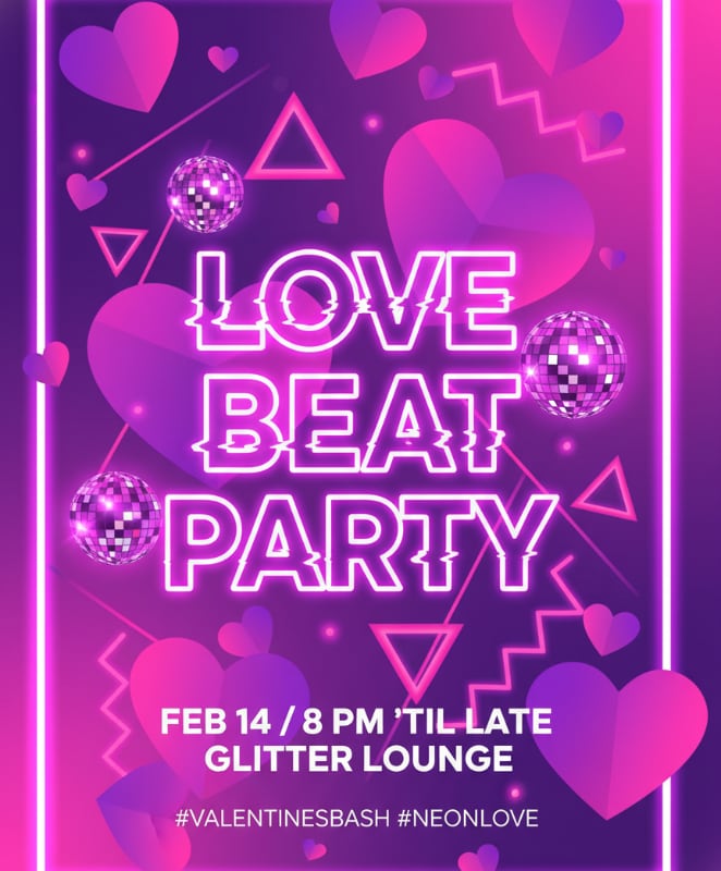 Neon Hearts Party Design 3