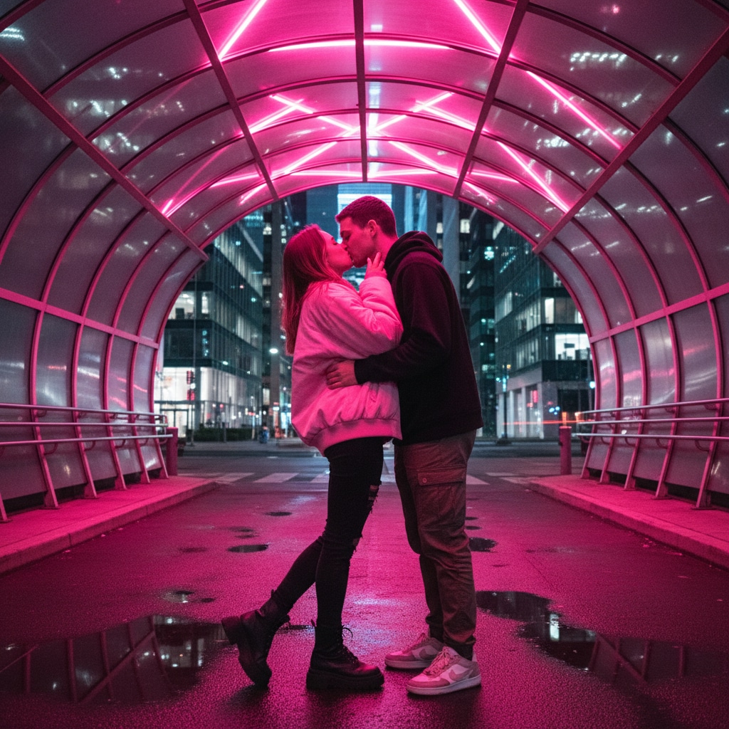 neon valentines couple photo