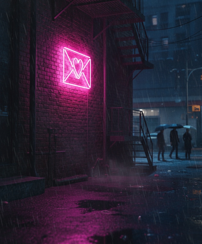 Neon Sign Wet Pavement