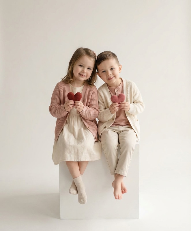 matching pastel cardigans sibling portraits