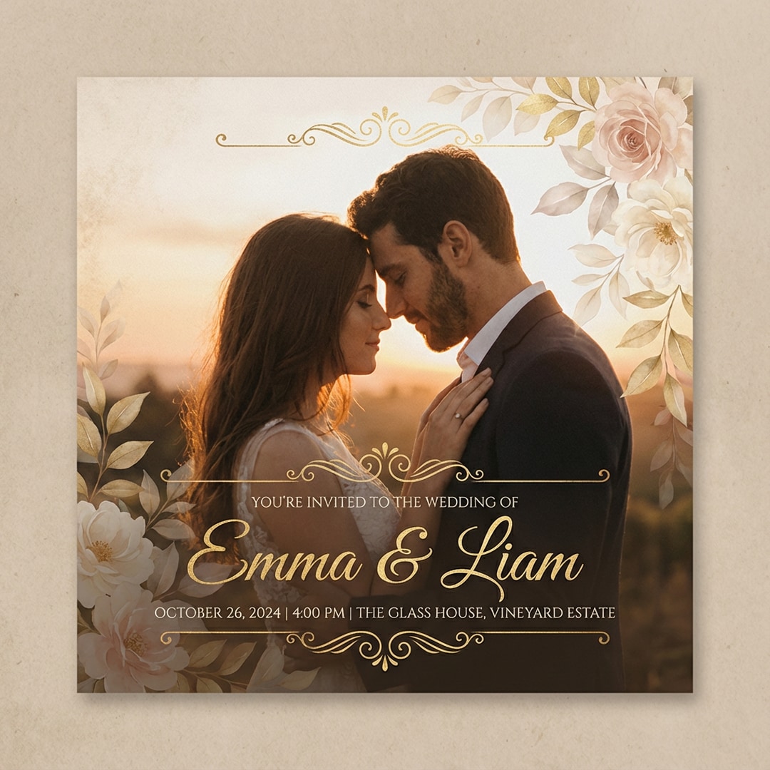 ai wedding card photo editing template with glow