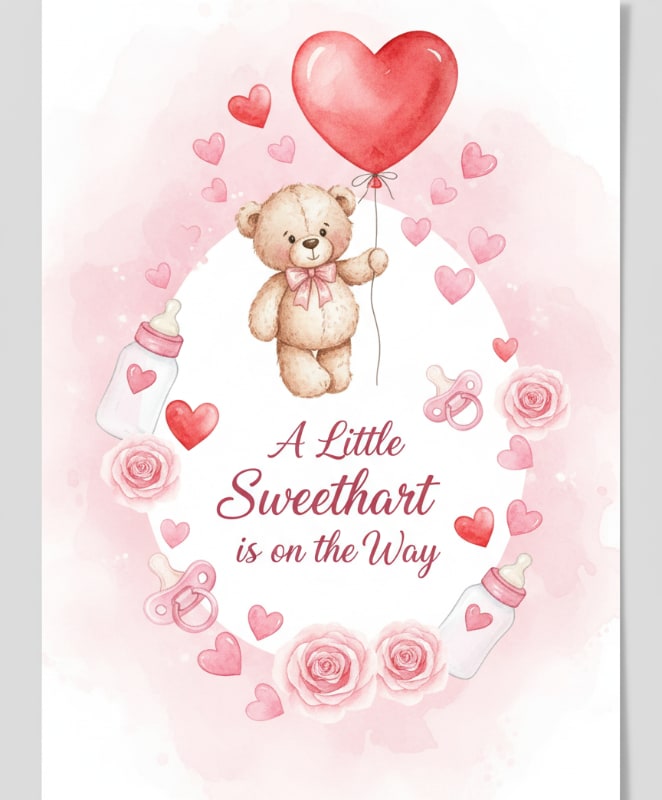Pink Heart Teddy Bear Invite 1