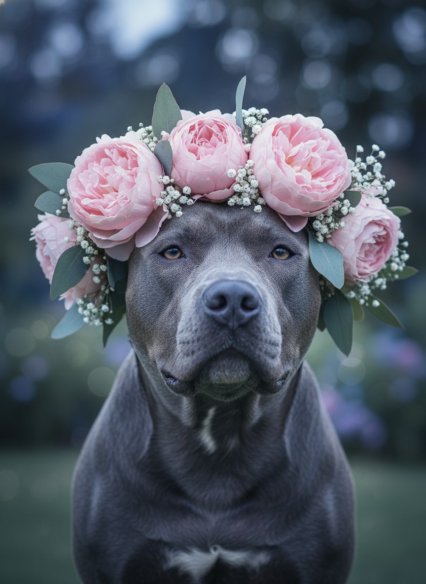 Pitbull Flower Crown Smile
