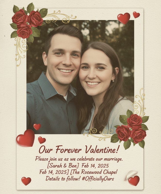 polaroid valentine wedding card vintage selfie