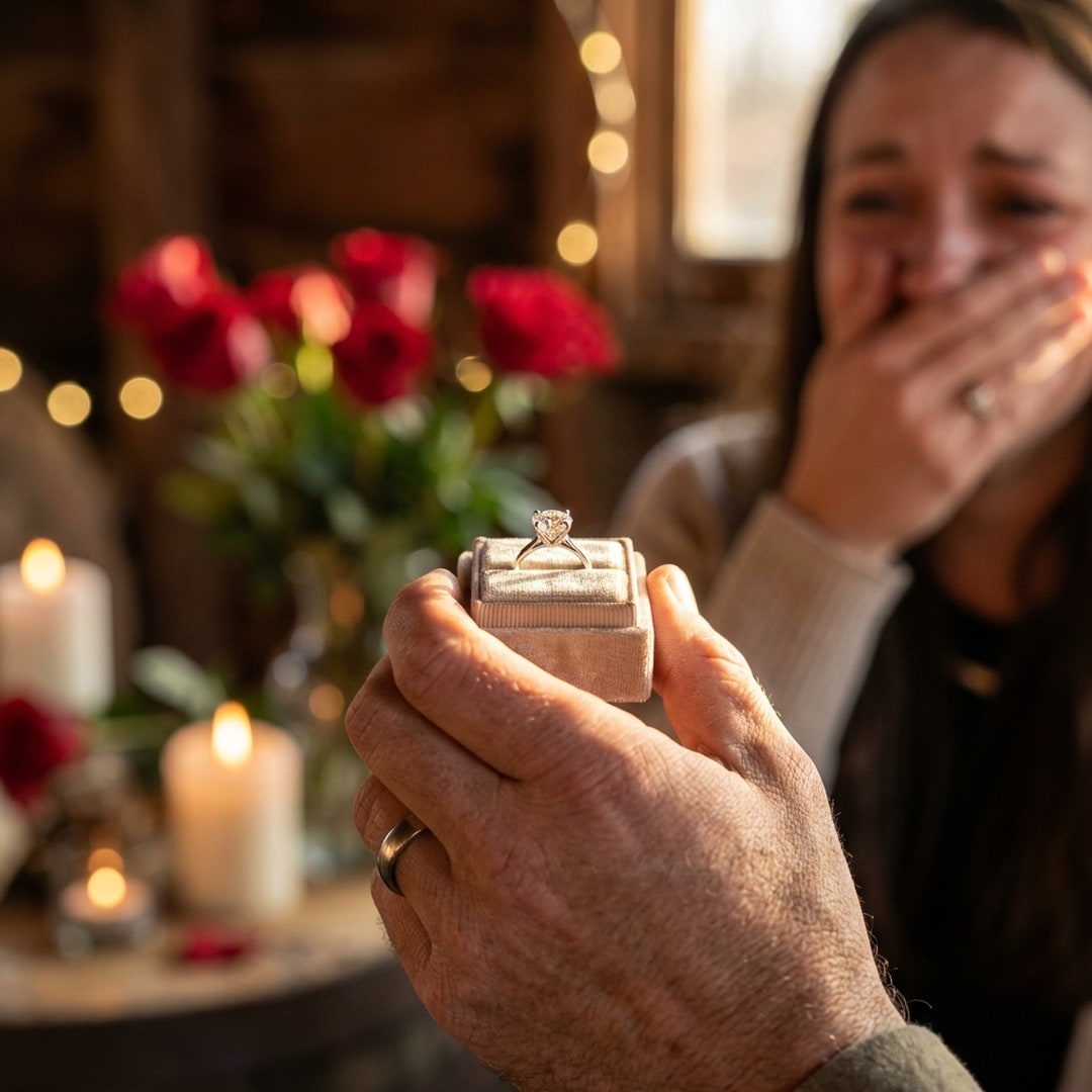 close-up valentine proposal ring moment