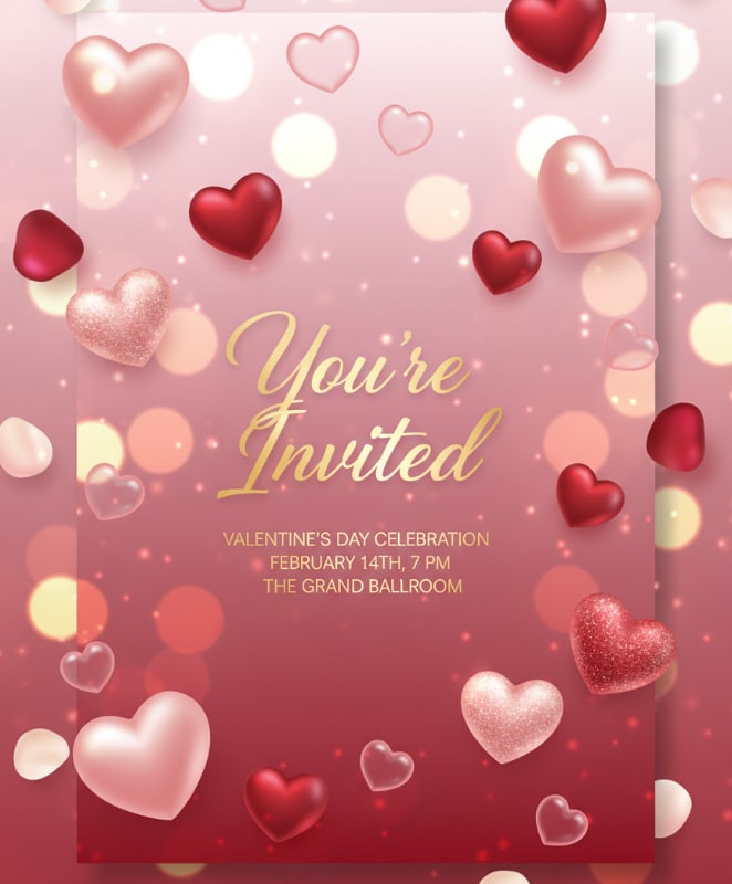 Romantic Hearts Party Invite 1