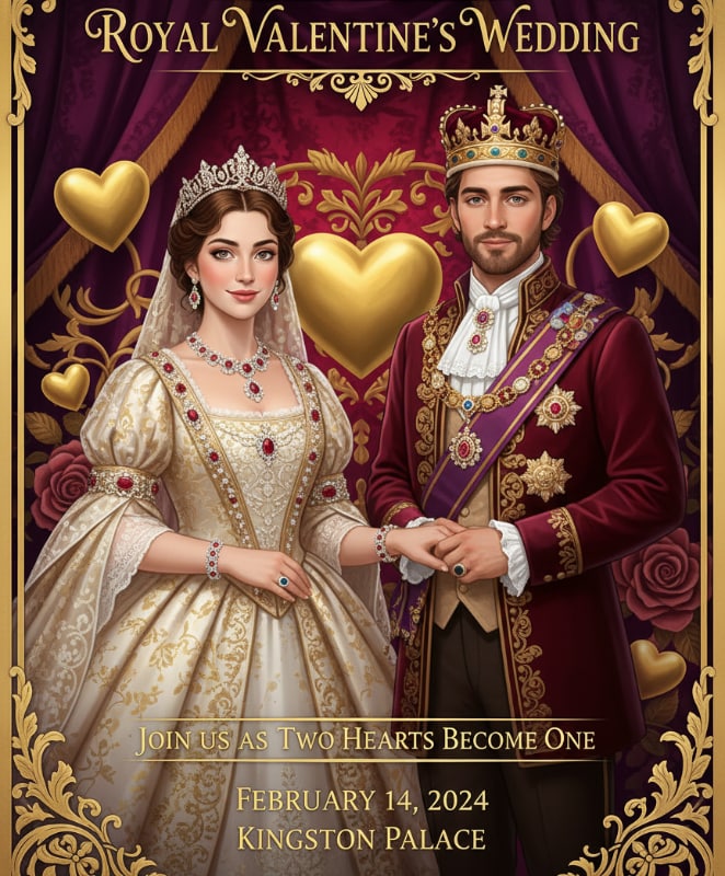royal valentine wedding invitation couple portrait