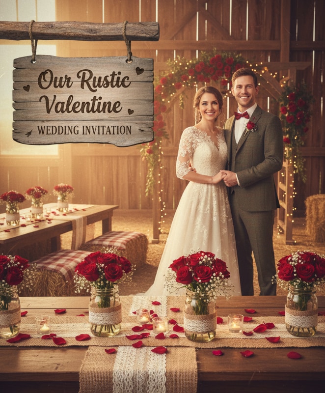 rustic barn valentine wedding invitation country