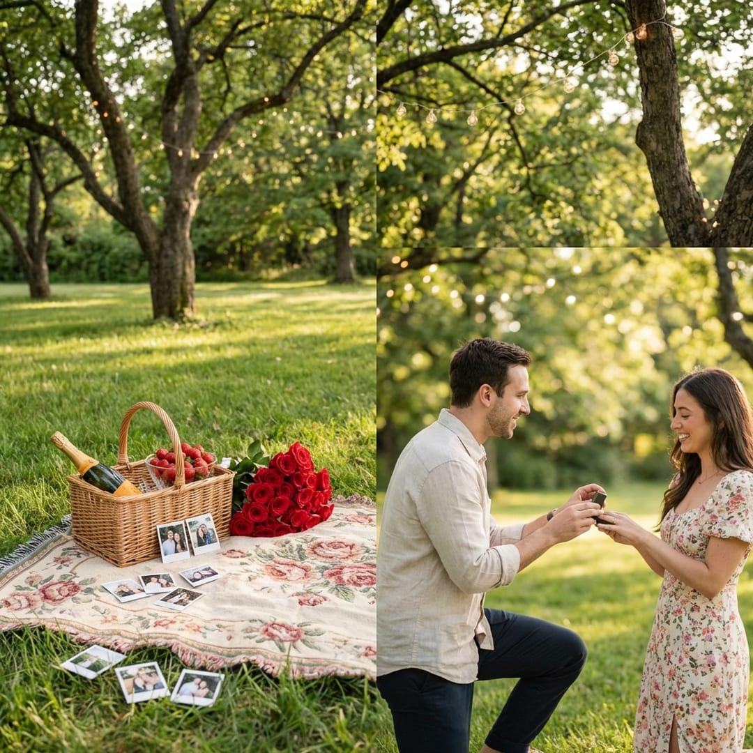 dreamy picnic proposal in scenic park