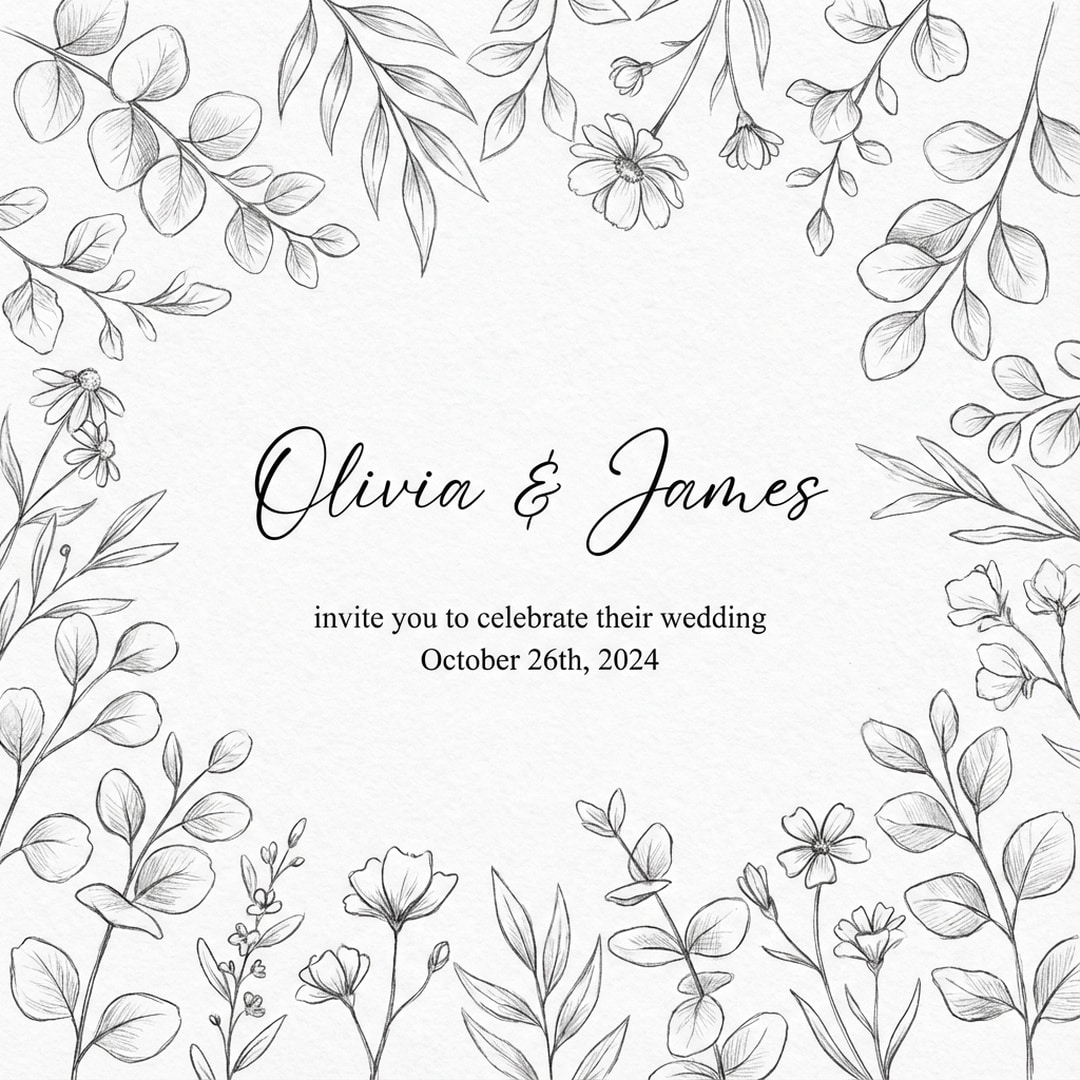 minimalist sketch style wedding invitation ai prompt