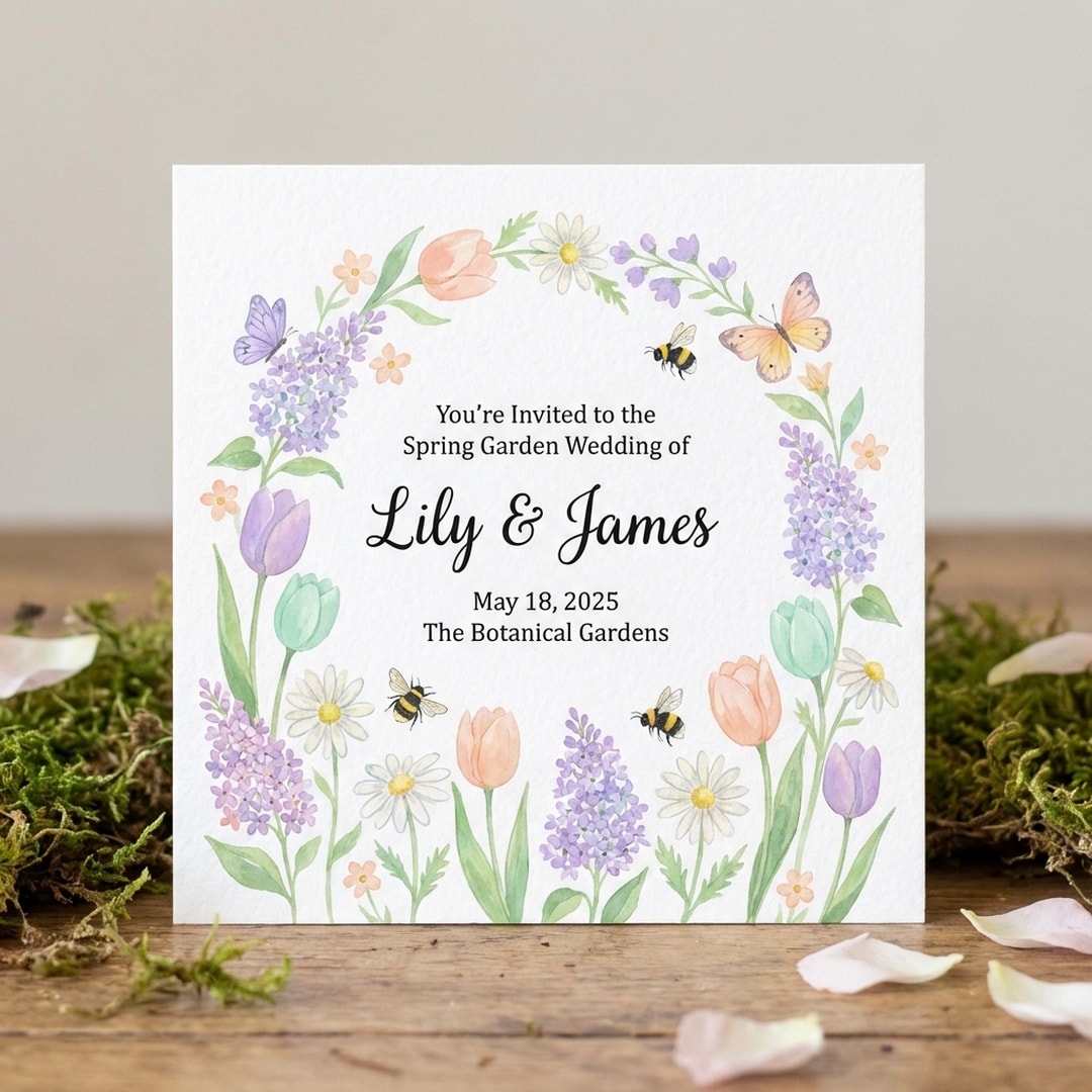 spring garden pastel wedding invitation cheerful