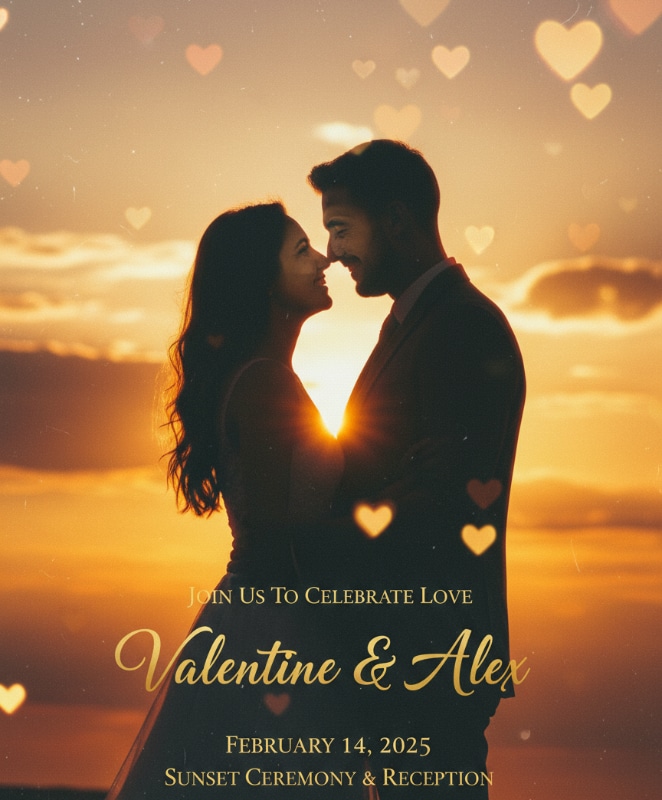 sunset valentine wedding invitation golden hour